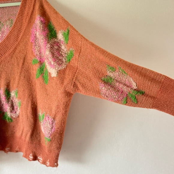 Anthropologie Floral Distressed Drop Shoulder V-Neck Sweater size extra large - Picture 6 of 14